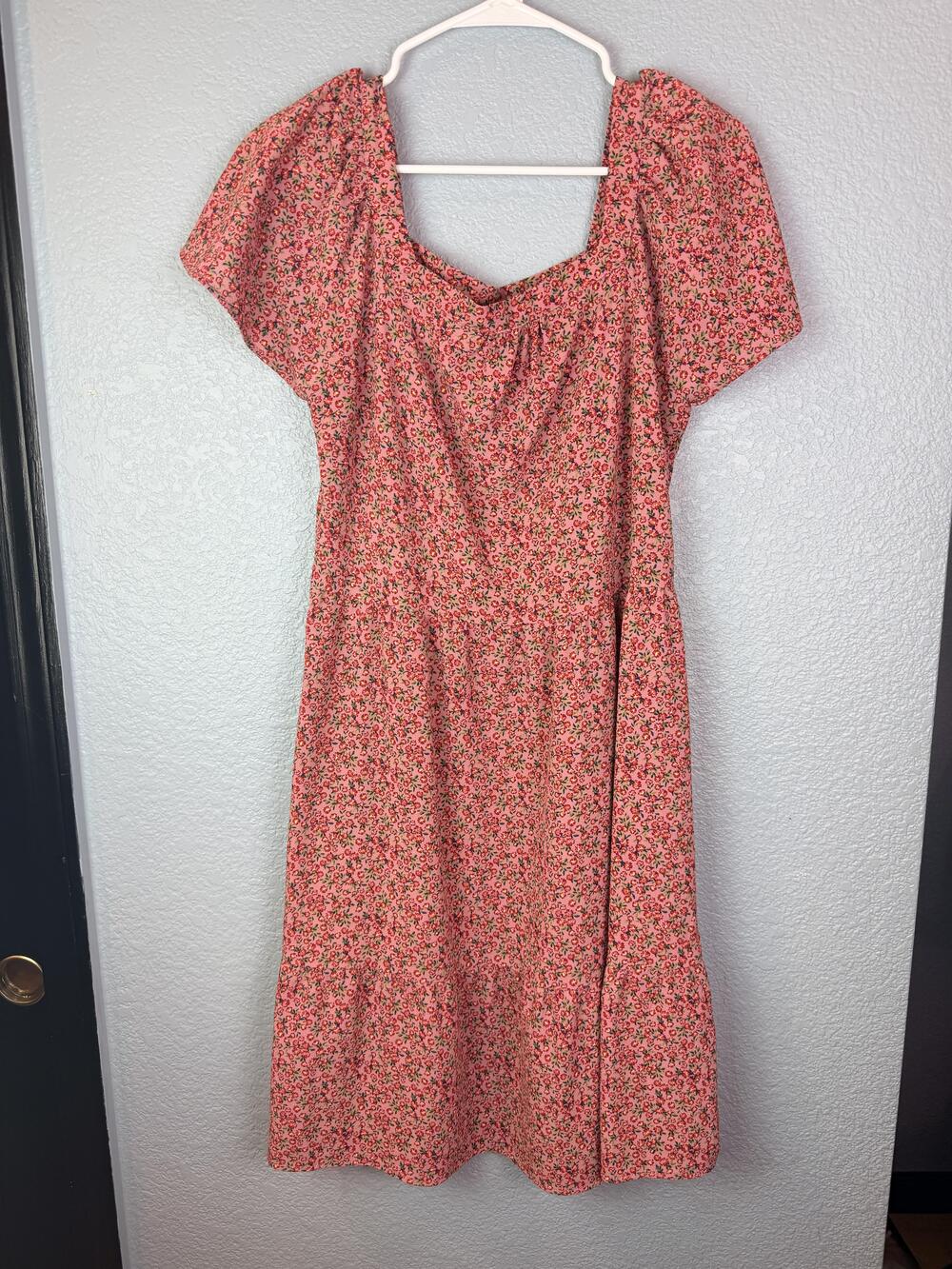 Monteau Los Angeles Dress Womens Large Pink Floral Flutter Sleeve Midi Boho